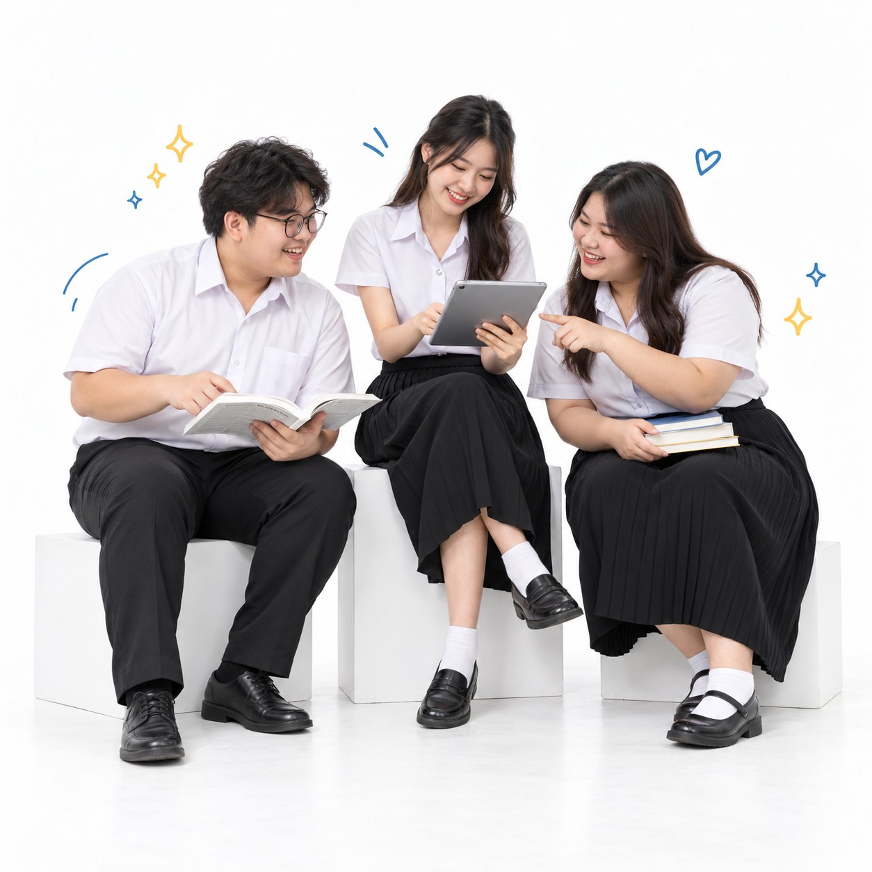 นักศึกษากำลังสมัครเรียนออนไลน์ร่วมกันอย่างมีความสุข